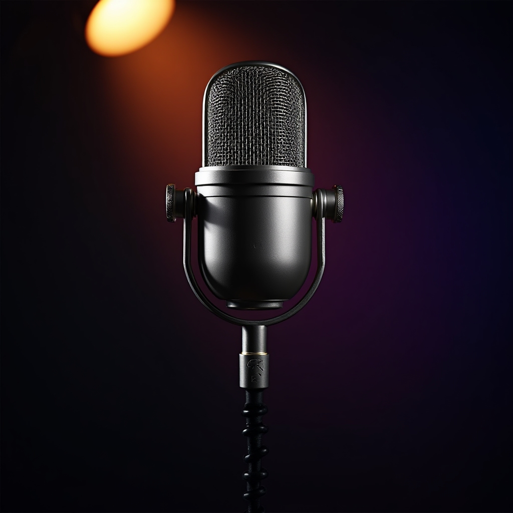 Prim-plan cu microfon de studio în lumina caldă