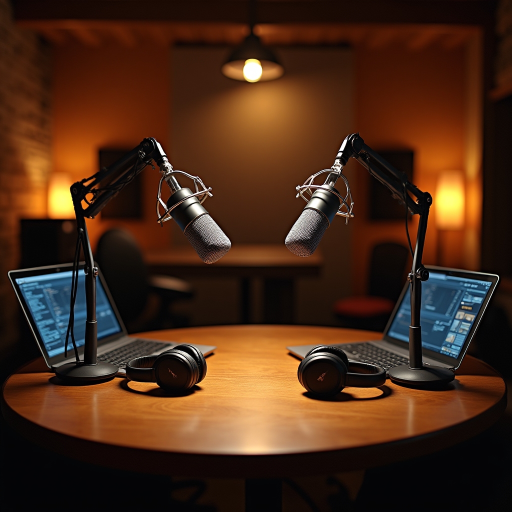 Configurație de studio pentru o conversație de podcast