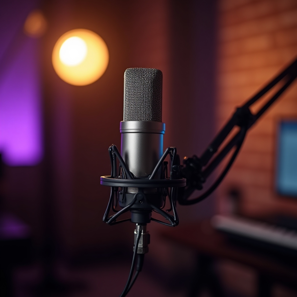 Microfon de podcast în studio profesional