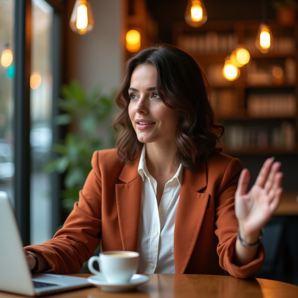 Antreprenor român discutând la cafea despre business